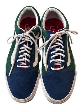 Vans Old Skool "Yacht Club” Men's Low-Top Lace Sneakers in Navy, Green & White